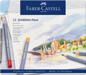 Creioane Colorate Aquarela - Creioane Colorate Aquarelle 24 Culori Goldfaber Cutie Metal Faber-Castell